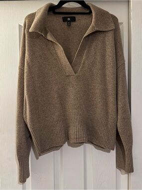 Banana Republic Tan V-Neck Collared Cashmere Sweater